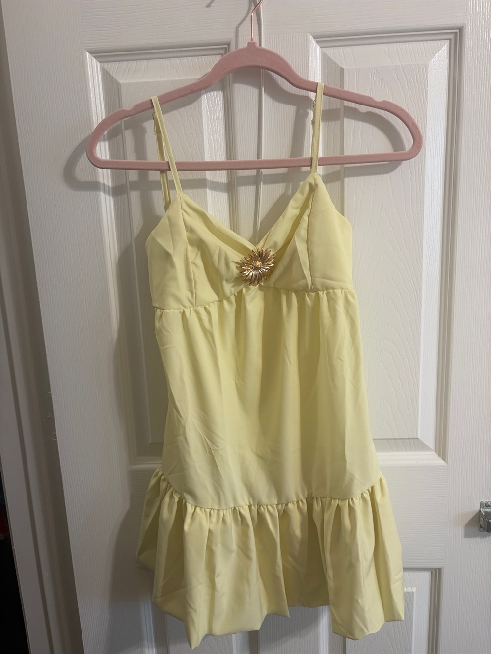 Light Yellow Spaghetti-Strap Mini Dress with Floral Accent